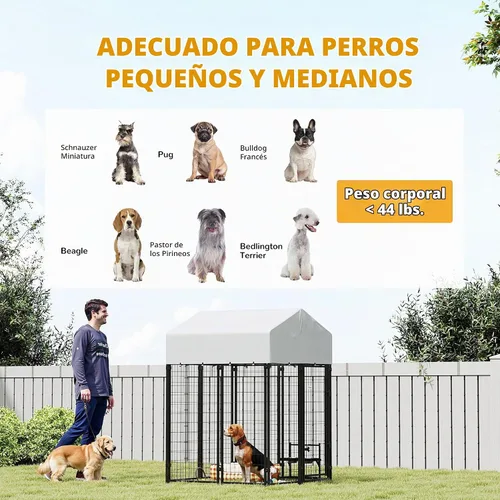 Vista 8 de PawHut Perrera para Perros al Aire Libre con Techo, 4' x 4' x 6' Recinto de Juegos para Perros de Alambre Soldado Resistente con Cerradura a Prueba