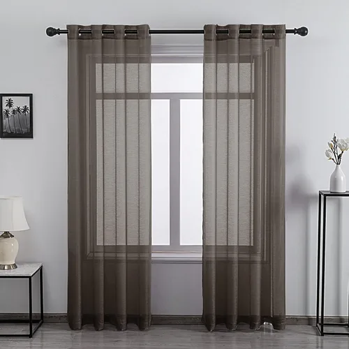 Vista 30 de DONREN 2 paneles de cortina de voile semitransparentes texturizados para ventana de cocina, pequeñas ventanas cortas, cortinas suaves de lujo