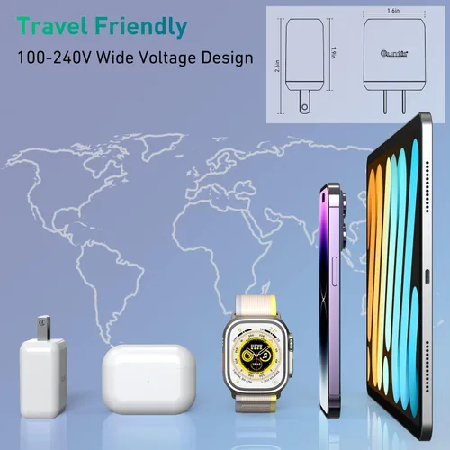 Vista 7 de Quntis - Cargador rápido para iPhone, certificado por MFi - 18W USB C con cable cargador de pared de alimentación de corriente de 6 pies de cable