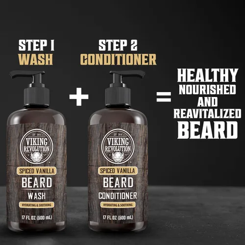 Vista 7 de Viking Revolution Acondicionador de barba de vainilla especiada para hombres con aceite de argán y aceite de jojoba, suavizante y fortalecedor