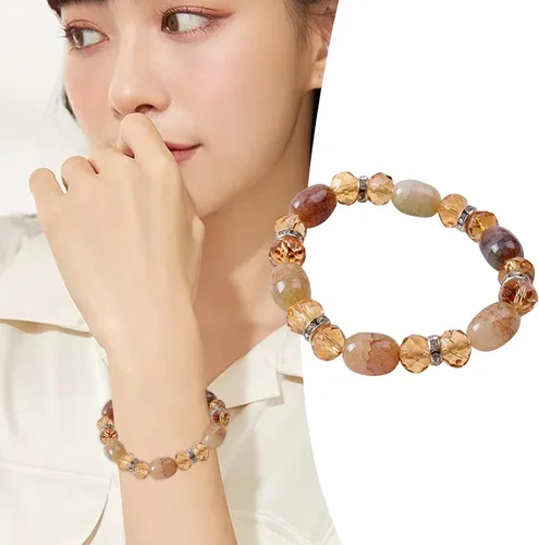 Vista 2 de Pulsera de cristal con cuentas de flores multicolor simples y frescas para enviar novias y amigos regalos para mujeres beige talla única
