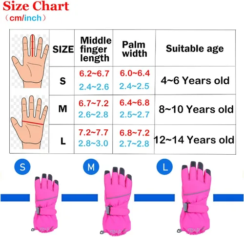 Vista 7 de Guantes de esquí para niños, impermeables, cálidos, para clima frío, resistentes al viento, antideslizantes, para snowboard y nieve (4-14 años)
