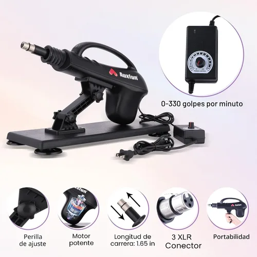 Vista 3 de Máquina de sexo Máquina de mierda Máquina Consolador Conector 3XLR con 7 accesorios Marrón