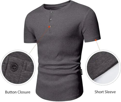 Vista 3 de JMIERR Camisas Henley para hombre con cuello redondo y botones