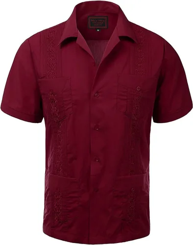 Vista 2 de GUAYABERA CUBANA HOMBRE BODA CUBANA MANGA CORTA BOTON-UP CAMISA NEGRO