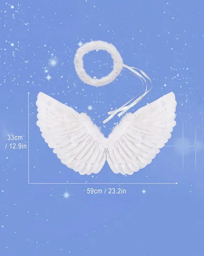 Vista 4 de Alas de ángel y halo para niños y adultos disfraz de fiesta para niños y niñas blanco