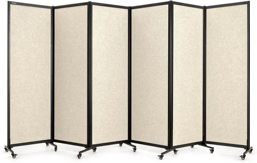 Vista 14 de Room Partition 2.0 Versión de actualización,6'L* 6'7"H,3 Panel, Beige Freestanding Rolling Dividers with Wheels,Office privacy screen Divider Wall