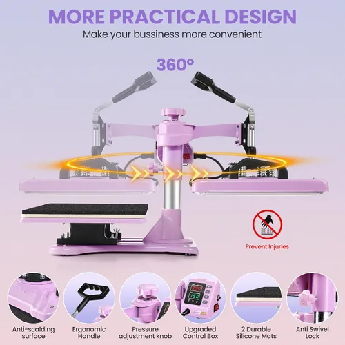 Vista 3 de AKEYDIY Prensa de calor, máquina de prensa de camisetas 5 en 1 de 15 x 12 pulgadas, máquina de transferencia de calor industrial digital de 360°