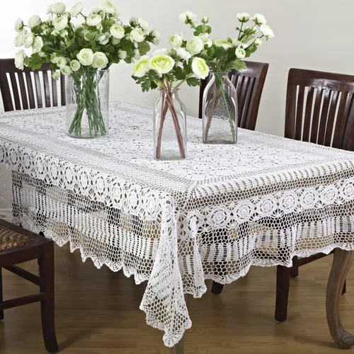 Vista 10 de Fennco Styles Cluny Collection Mantel de algodón con encaje de ganchillo hecho a mano, cuadrado de 30 pulgadas, mantel color crudo para bodas