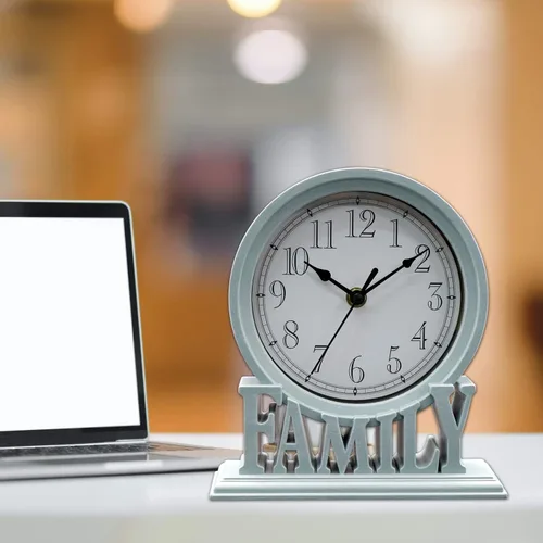 Vista 4 de Reloj de mesa de 6.5 pulgadas, estilo vintage, sin tictac, con repisa, funciona con pilas, con movimiento de cuarzo, vidrio HD para niños Cottage