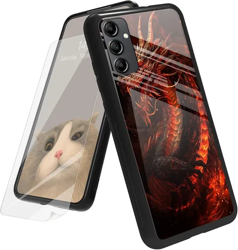 Vista 27 de Funda para Samsung Galaxy A12 5G con protector de pantalla, parte trasera de vidrio templado + TPU de silicona suave que absorbe los golpes