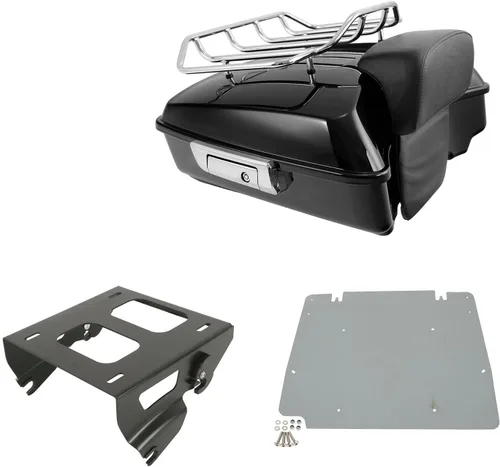 Vista 16 de TCT-MOTORPARTS Paquete de viaje picado, maletero, almohadilla de respaldo, estante de montaje individual negro para modelos Harley Touring Road King