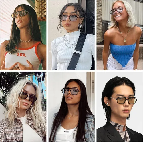 Vista 2 de NULOOQ Lentes de sol planos estilo aviador retro de los años 70 para mujeres y hombres, lentes de sol cuadrados vintage con marco pequeño