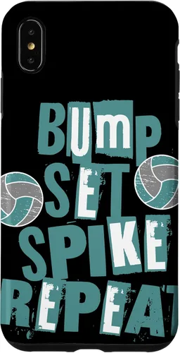Vista 7 de iPhone 15 Parents Girls Volleyball Bump Set Spike Repeat Teal & Gray Case