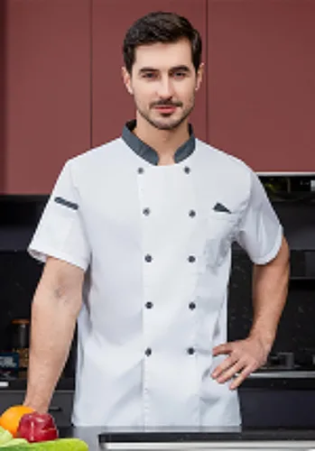 Vista 5 de Chaqueta de chef unisex de doble botonadura con espalda completa, ligera, con costuras de color, uniforme de chef