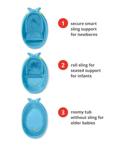 Vista 4 de Bañera para bebés Skip Hop Moby, 3 en 1 Smart Sling Tub, azul, Azul