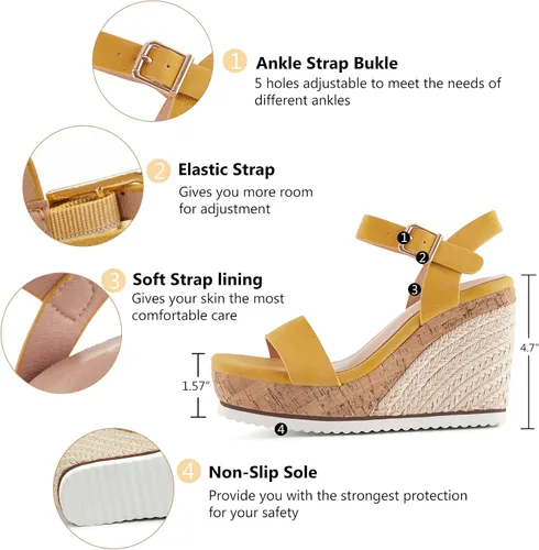 Vista 4 de Sandalias de plataforma de cuña para mujer, puntera abierta, correa de hebilla de tobillo, zapatos casuales de verano