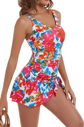 Vista 4 de Traje de baño de una pieza para mujer, con control de abdomen, falda