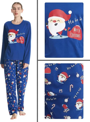 Vista 5 de Conjunto de pijama a juego para la familia, lindo árbol de Navidad, muñeco de nieve, pijamas de vacaciones para parejas y niños