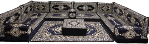 Vista 163 de arabicsofa Sofá en forma de U de estilo árabe para el suelo – Juego de Majlis hecho a mano – Sofá de estilo bohemio