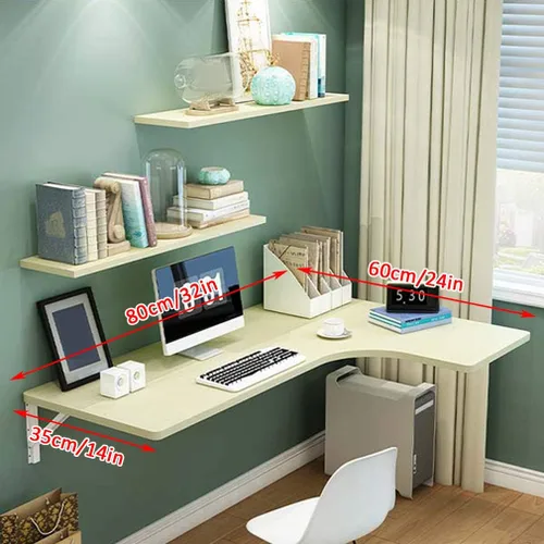 Vista 2 de Mesa plegable de pared flotante, multifunción, mesa de comedor para cocina, oficina en casa, escritorio de ordenador, mesa de aprendizaje, 10