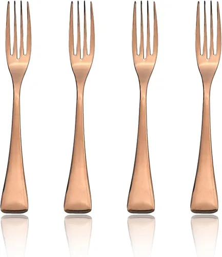 Vista 4 de Juego de cubiertos de 4 tenedores de postre de cobre, tenedores de ensalada de acero inoxidable 304 oro rosa, 7.48 pulgadas