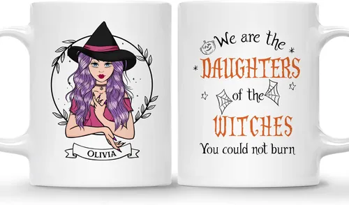 Vista 9 de Gossby Taza de café de bruja personalizada, regalo personalizado de Halloween para mujeres, hermana, mejor amiga, mamá, abuela con diseño, nombre
