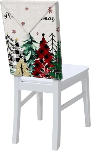 Vista 19 de Fundas para respaldo de silla de comedor, bolas de Navidad con diseño de copo de nieve en color rojo de invierno, fundas para sillas de cocina Árbol