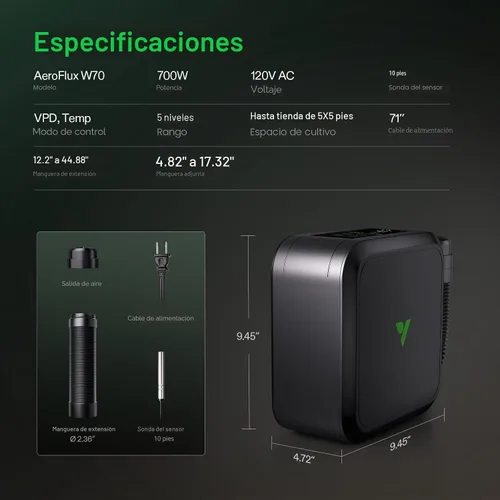 Vista 7 de VIVOSUN Calentador de tienda de cultivo AeroFlux PTC de 700 W