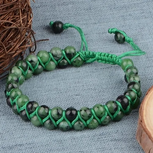 Vista 2 de MASSIVE BEADS Pulsera de macramé con cristales naturales para curación de chakras, cuentas de piedra de doble capa, piedras preciosas