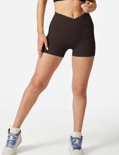 Vista 2 de YEOREO Pantalones cortos de entrenamiento sin costuras para mujer, cintura alta, levantamiento de glúteos, pantalones cortos de yoga para gimnasio