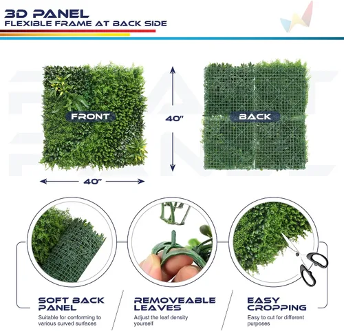 Vista 3 de Windscreen4less 1 panel artificial de boj de 40 x 40 pulgadas, decoración de pared verde hierba sintética para decoración de interiores y Panel 3D