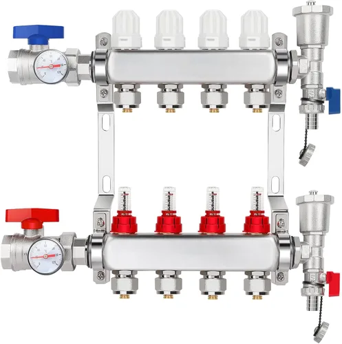 Vista 10 de Colector de calor radiante PEX de 2 ramas, colector de tubos PEX de 1/2 pulgada, kit de colector de calor de piso de acero inoxidable 304