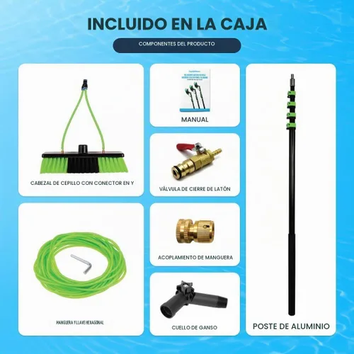 Vista 3 de Cepillo de limpieza de panel solar ligero de 24 pies y poste de alimentación de agua, kit de limpiador de ventanas y sistema de limpieza de paneles