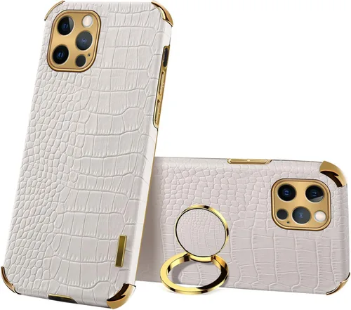 Vista 12 de Guppy Compatible con iPhone 15 Pro Max - Funda protectora de piel de cocodrilo de lujo, borde dorado, rotación de 360 grados para mujer, funda