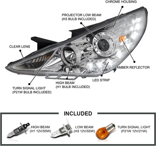 Vista 3 de SPEC-D TUNING Faros delanteros LED cromados SMD compatibles con Hyundai Sonata 2011-2014, conjunto de faros delanteros izquierdo y derecho