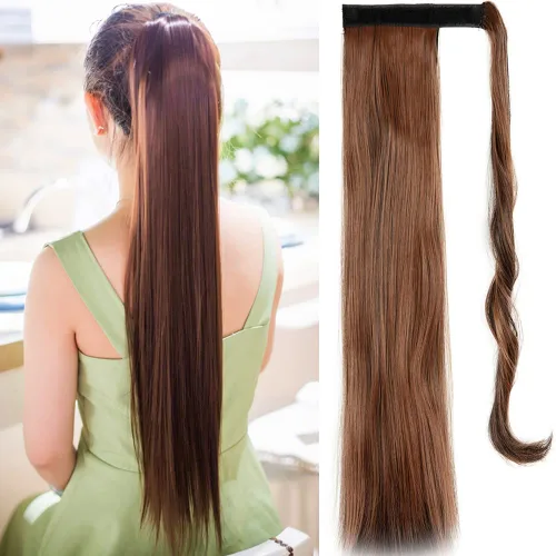 Vista 8 de OMGREAT Extensión de cola de caballo de 24 pulgadas, extensiones de cabello largo y lacio para mujer, cola de caballo sintética envolvente