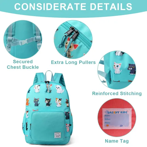 Vista 3 de VASCHY - Mochila preescolar para niños y niñas, liviana, resistente al agua, con correa en el pecho