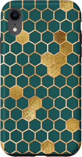 Vista 25 de Bees Honeycomb Pattern Print Honey Hexagon Bees Hive - Green Case for iPhone 17