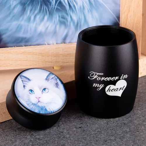 Vista 4 de Bivei Urnas pequeñas para cenizas humanas, urna personalizada de recuerdo con foto y texto para hombres y mujeres, mini urnas para adultos