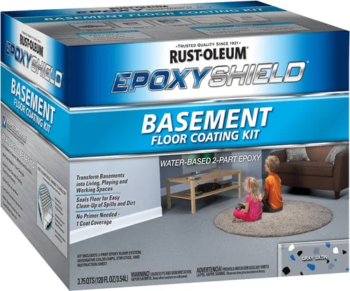 Vista 3 de Rust-Oleum 391282 EpoxyShield - Kit de revestimiento de suelo para sótano, galón, gris satinado