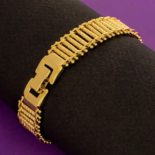 Vista 3 de LIFETIME JEWELRY Pulsera Riccio Bar chapada en oro real de 24 quilates para mujeres y hombres (0.394 in y 0.512 in)