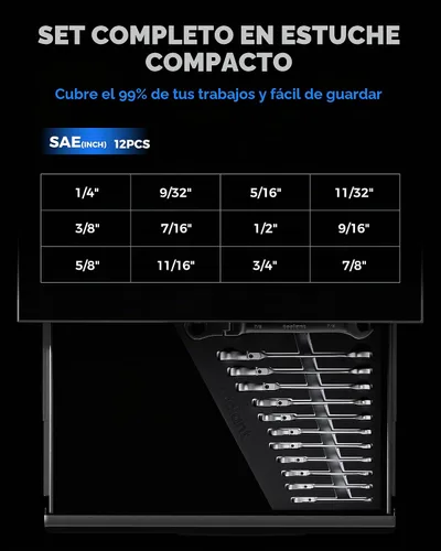 Vista 5 de toolant Juego de 12 llaves de trinquete SAE, juego de llaves combinadas de trinquete de cabeza flexible con diseño de interruptor, 1/4"-7/8", 90