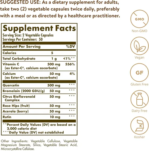 Vista 2 de Solgar – Quercetin Complex con Ester-C Plus Cápsulas Vegetales, E2319, 1, 1