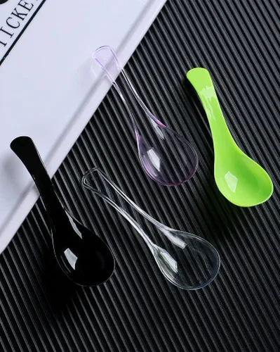 Vista 6 de 50 cucharas de sopa asiáticas desechables de plástico transparente – Cucharas de degustación y platos delanteros, cubiertos de plástico