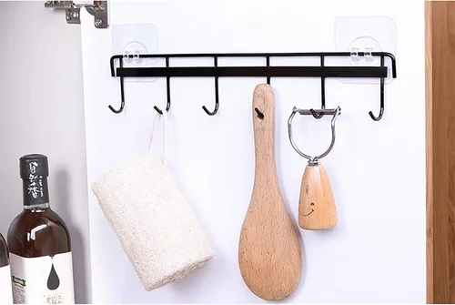 Vista 3 de Paquete de 2 ganchos de pared para colgar abrigos, sombreros, estante negro con 6 ganchos para tazas de café y tazas, soporte para llaves, soporte