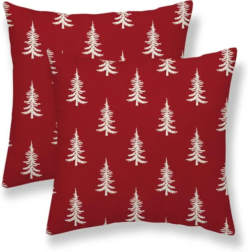 Vista 11 de Juego de 2 fundas de almohada de Navidad de 16 x 16 pulgadas, decoración de árbol de Navidad negro, fundas de almohada para exteriores, invierno