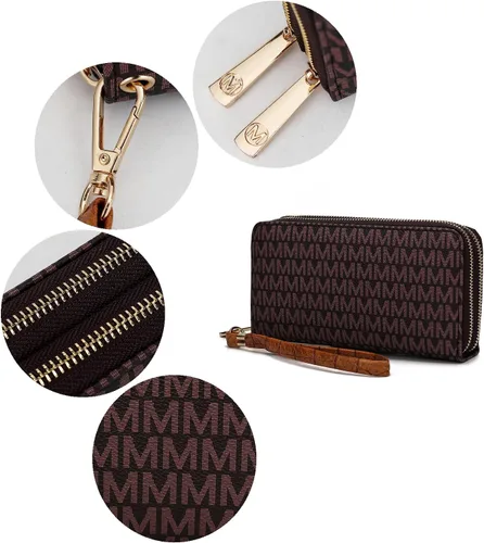 Vista 32 de MKF Collection Mia K - Cartera de pulsera para mujer, pequeña cartera de cuero vegano para tarjetas de crédito con cremallera y bolsillo