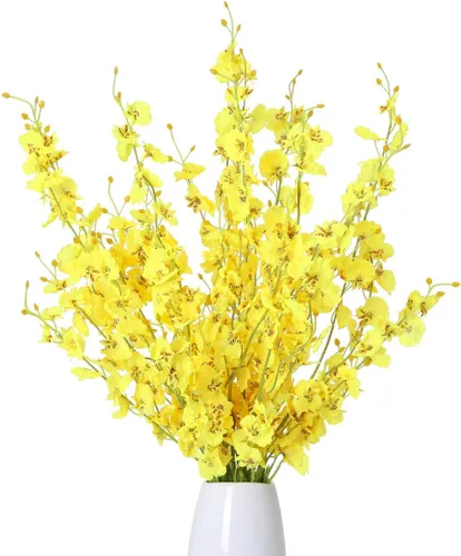 Vista 7 de Kisflower Ramo de orquídeas artificiales blancas, 12 unidades, ramo de orquídeas bailarinas falsas de seda blanca para bricolaje, interiores Blanco