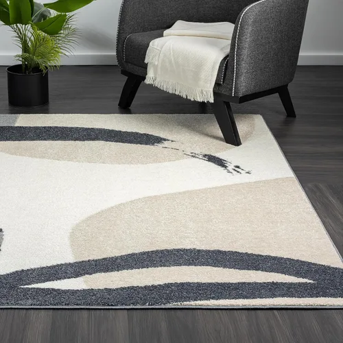 Vista 7 de Abani Nuevo Collection - Alfombra de área, diseño artístico moderno marfil/gris, 4 x 6 pies, fácil de limpiar, duradera para niños y mascotas,